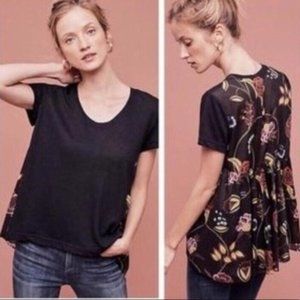 Deletta | Anthropologie Black Floral Panel Top XL